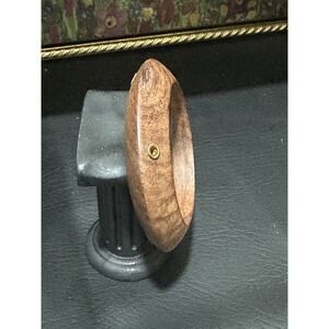 Boho Wood Bangle Bracelet with Brass Rivet Accents Minimalist Natural Artisan